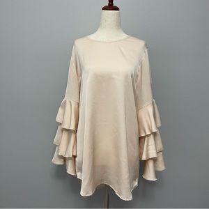 Ruffled blouse peachy pink cream